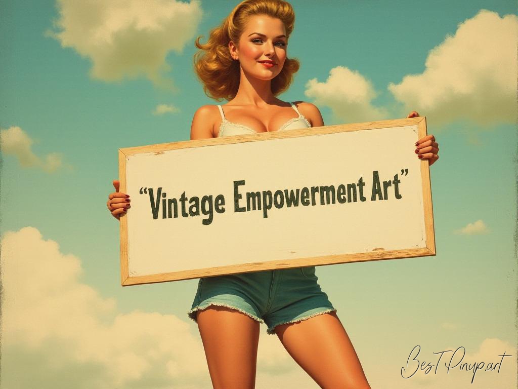 Pin-up girl showcasing a sign with vintage empowerment art theme