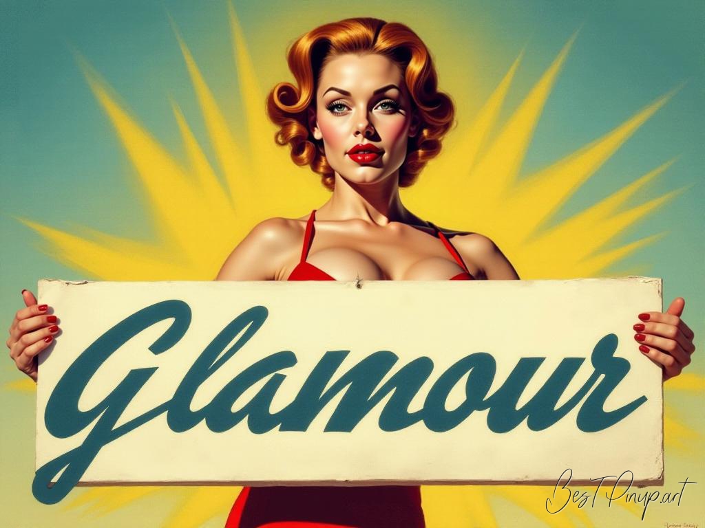 Pin-up girl showcasing a sign with vintage glamour theme