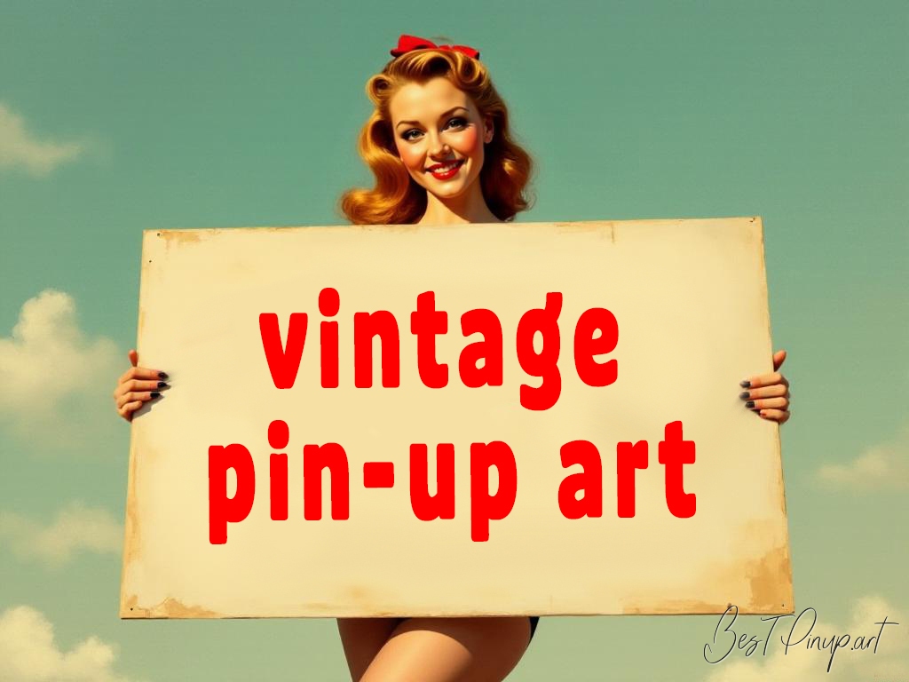 Pin-up girl showcasing a sign with vintage pin-up art theme