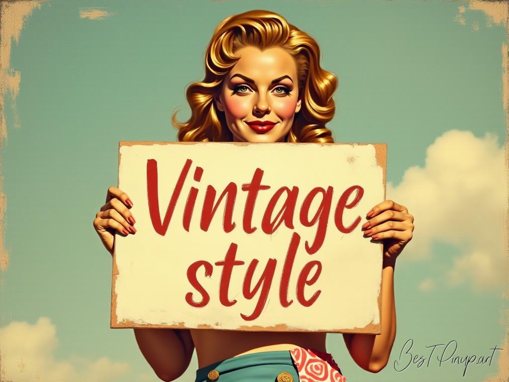 Pin-up girl showcasing a sign with vintage style theme