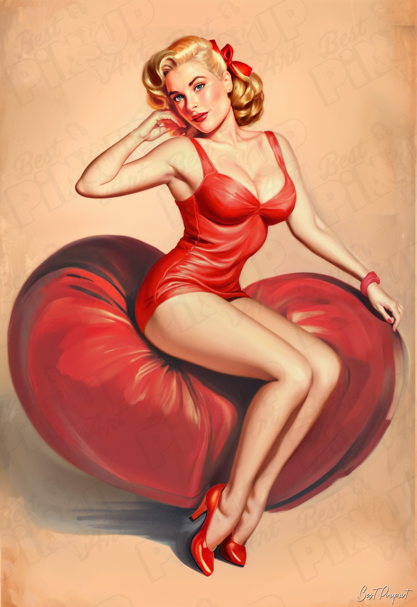 Order Your Custom Pin-up Portrait - Grace #2 - Love on a Pedestal | Vintage-Style Art for Sale