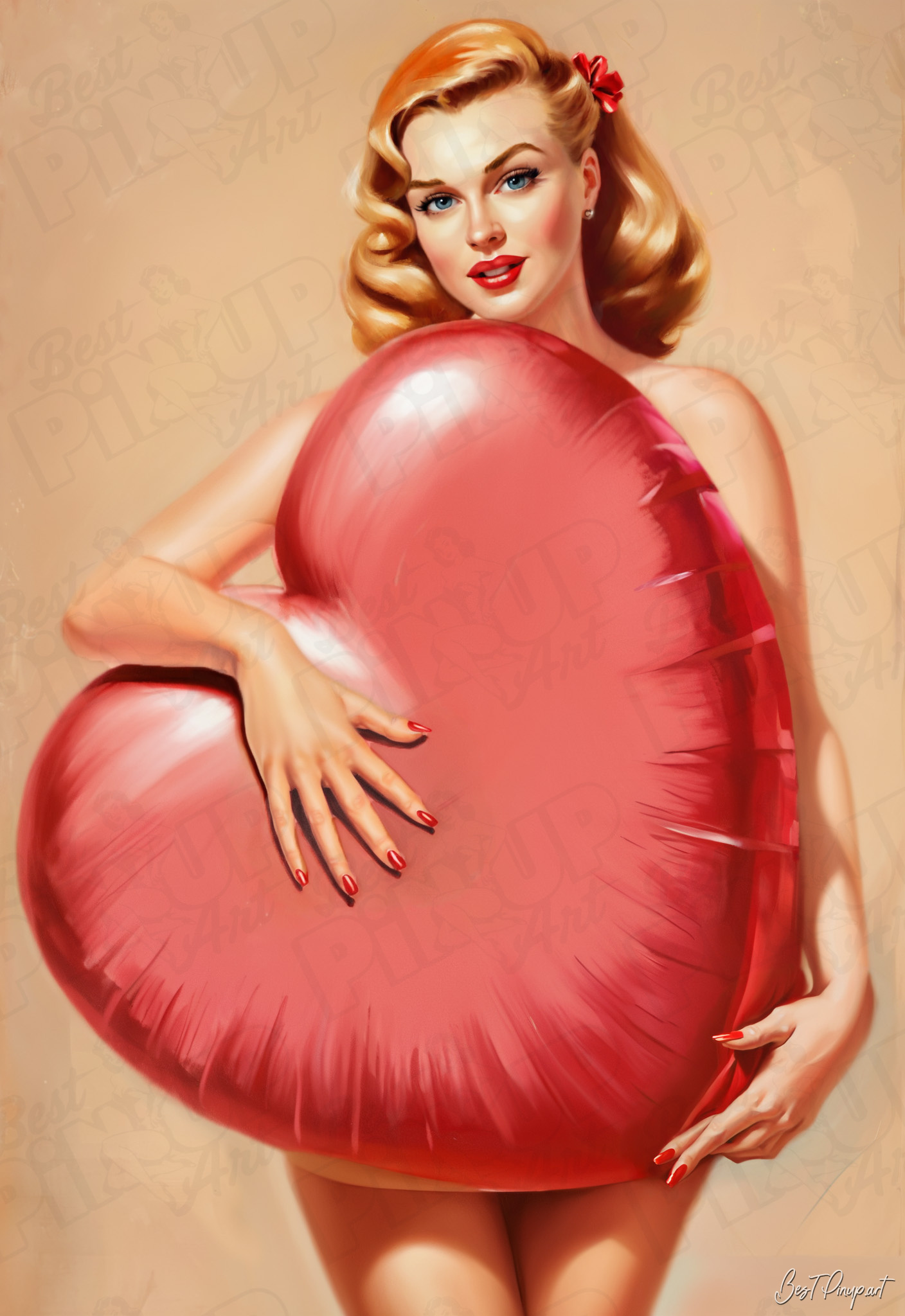 Order Your Custom Pin-up Portrait - Grace #3 - Heartfelt Embrace | Vintage-Style Art for Sale