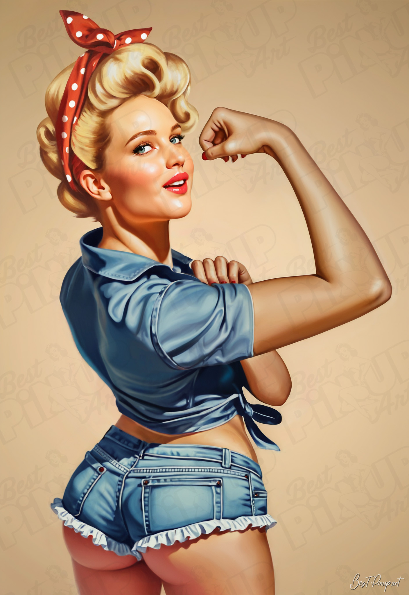 Order Your Custom Pin-up Portrait - Jennifer #1: Jennifer the Bold Riveter | Vintage-Style Art for Sale
