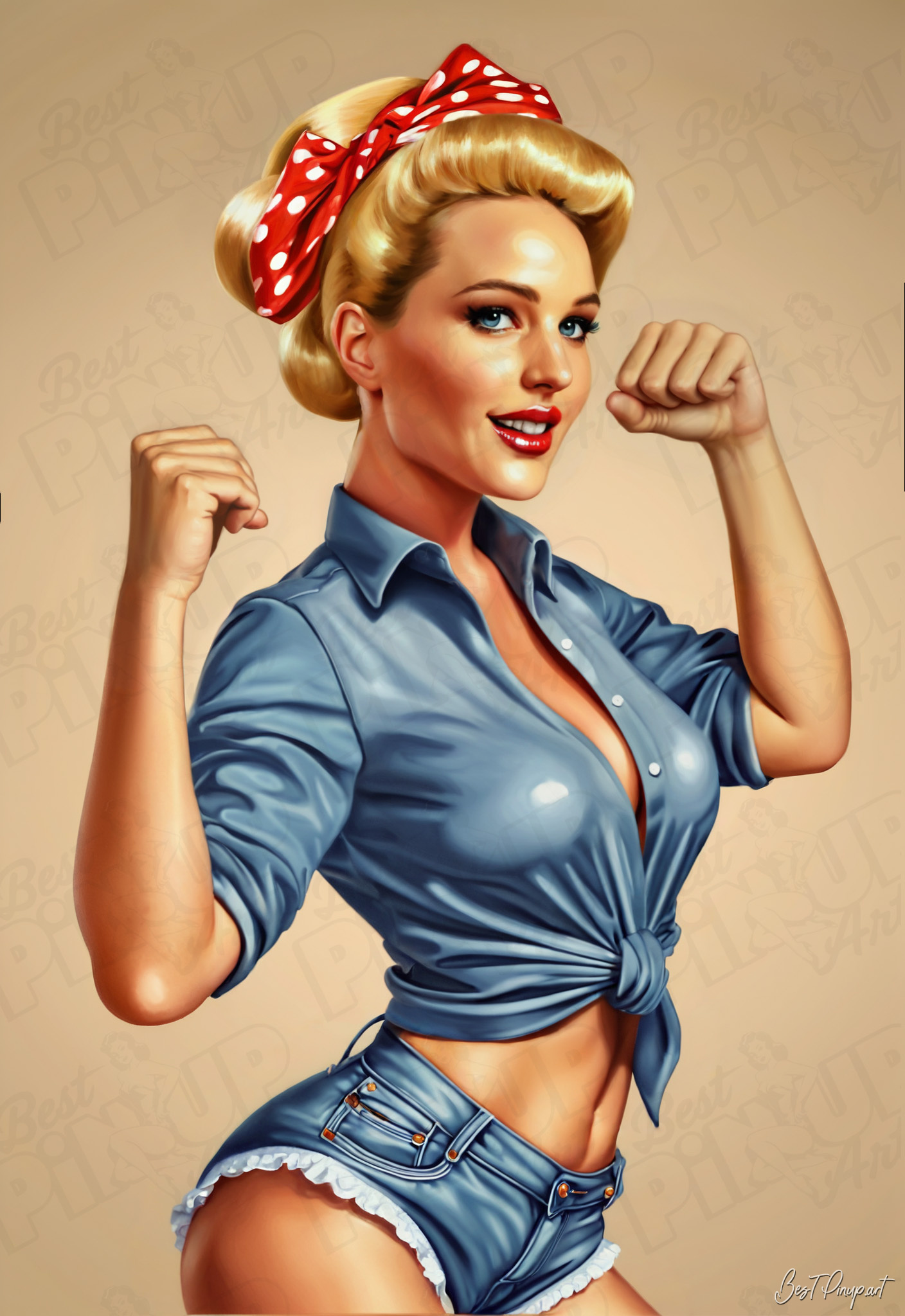 Order Your Custom Pin-up Portrait - Jennifer #2: Jennifer the Radiant Riveter | Vintage-Style Art for Sale