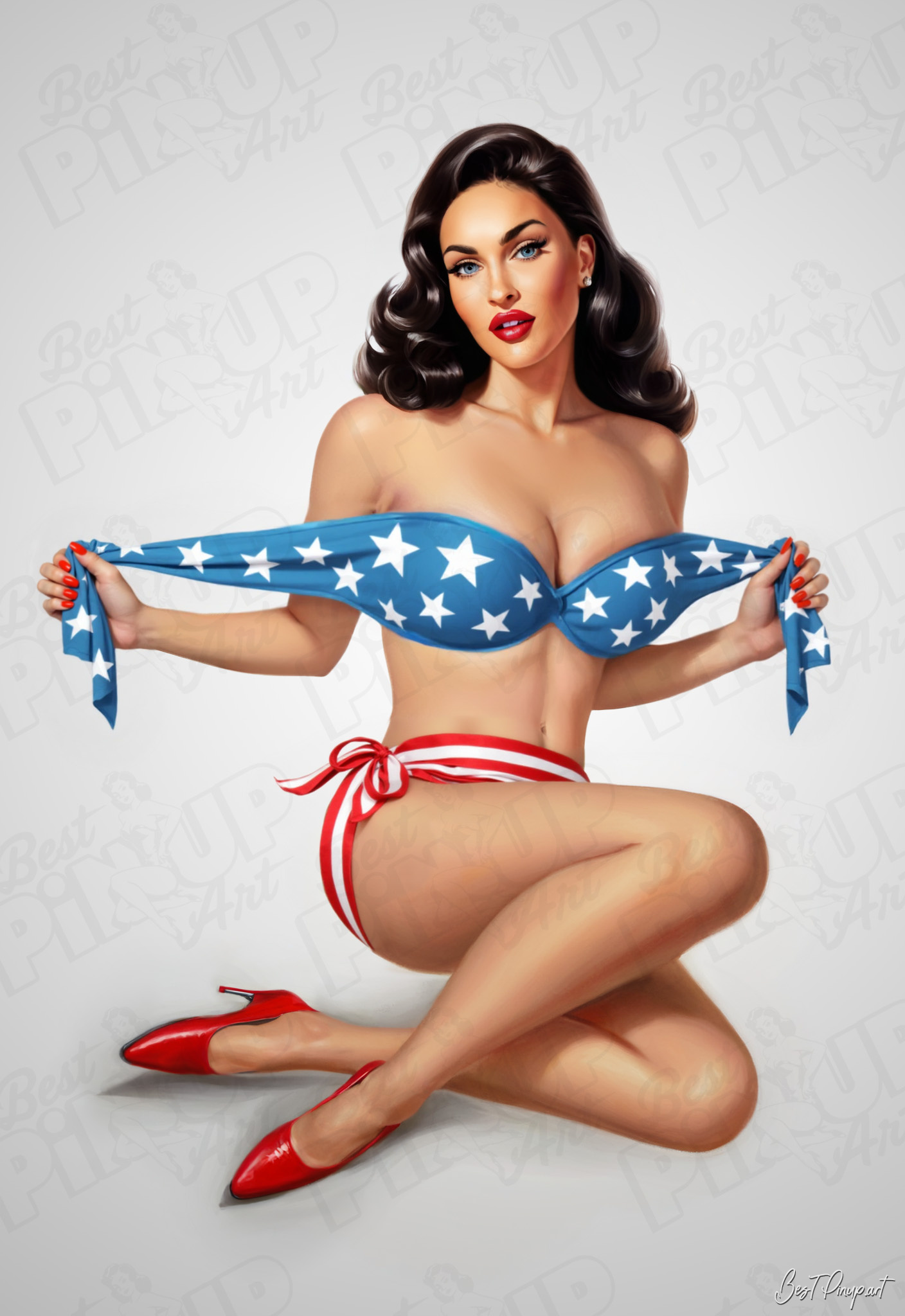 Order Your Custom Pin-up Portrait - Megan #3: Patriotic Pin-Up Allure | Vintage-Style Art for Sale