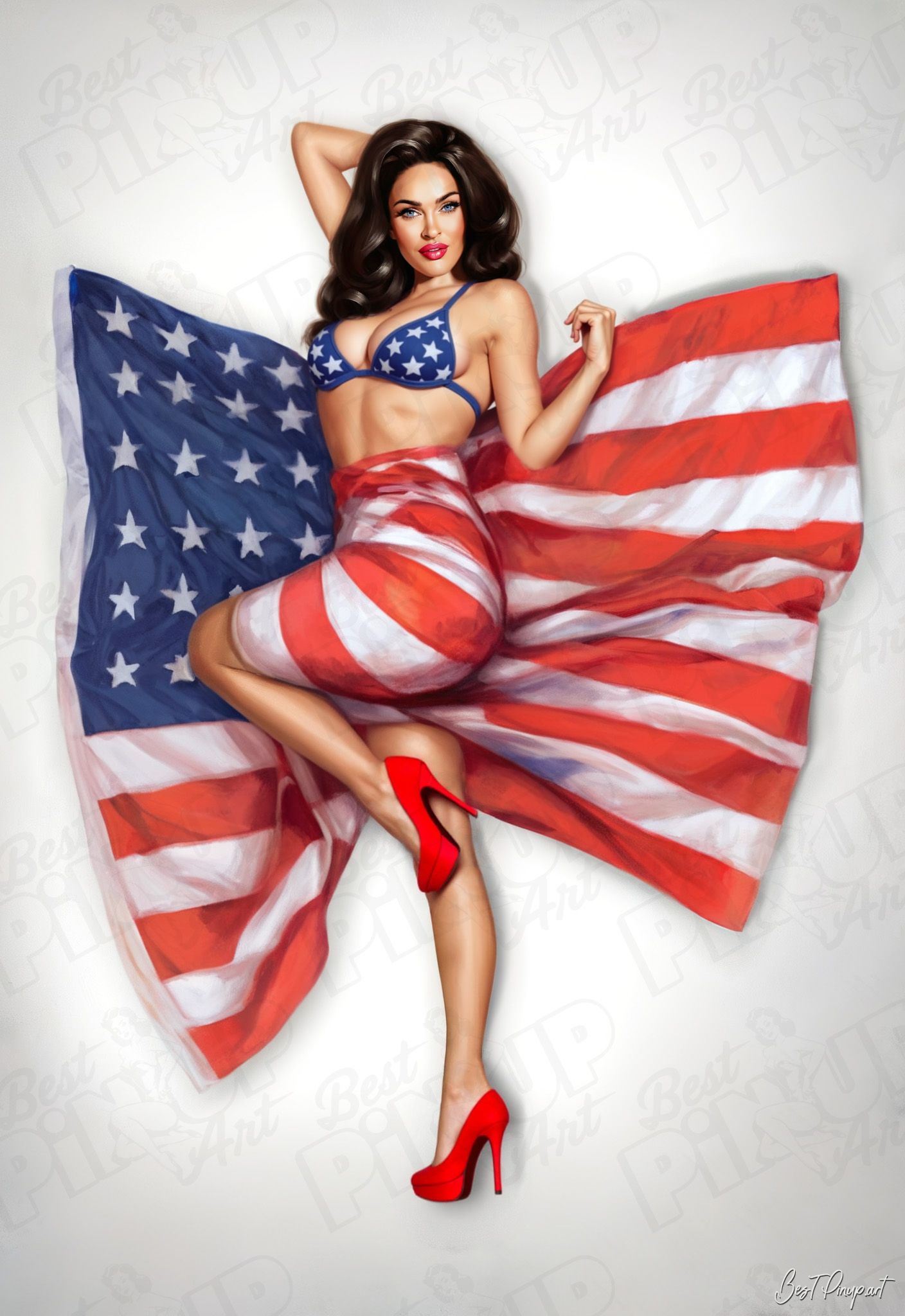Order Your Custom Pin-up Portrait - Megan #1: Star-Spangled Elegance | Vintage-Style Art for Sale