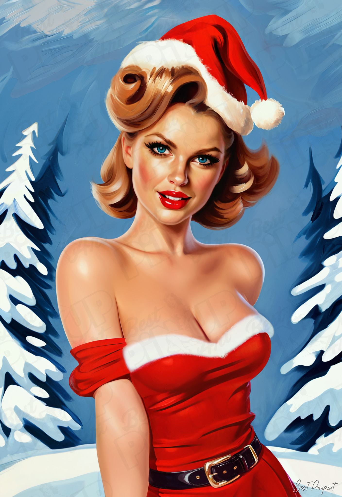 Order Your Custom Pin-up Portrait - Taylor #3 - The Snowy Christmas Muse | Vintage-Style Art for Sale