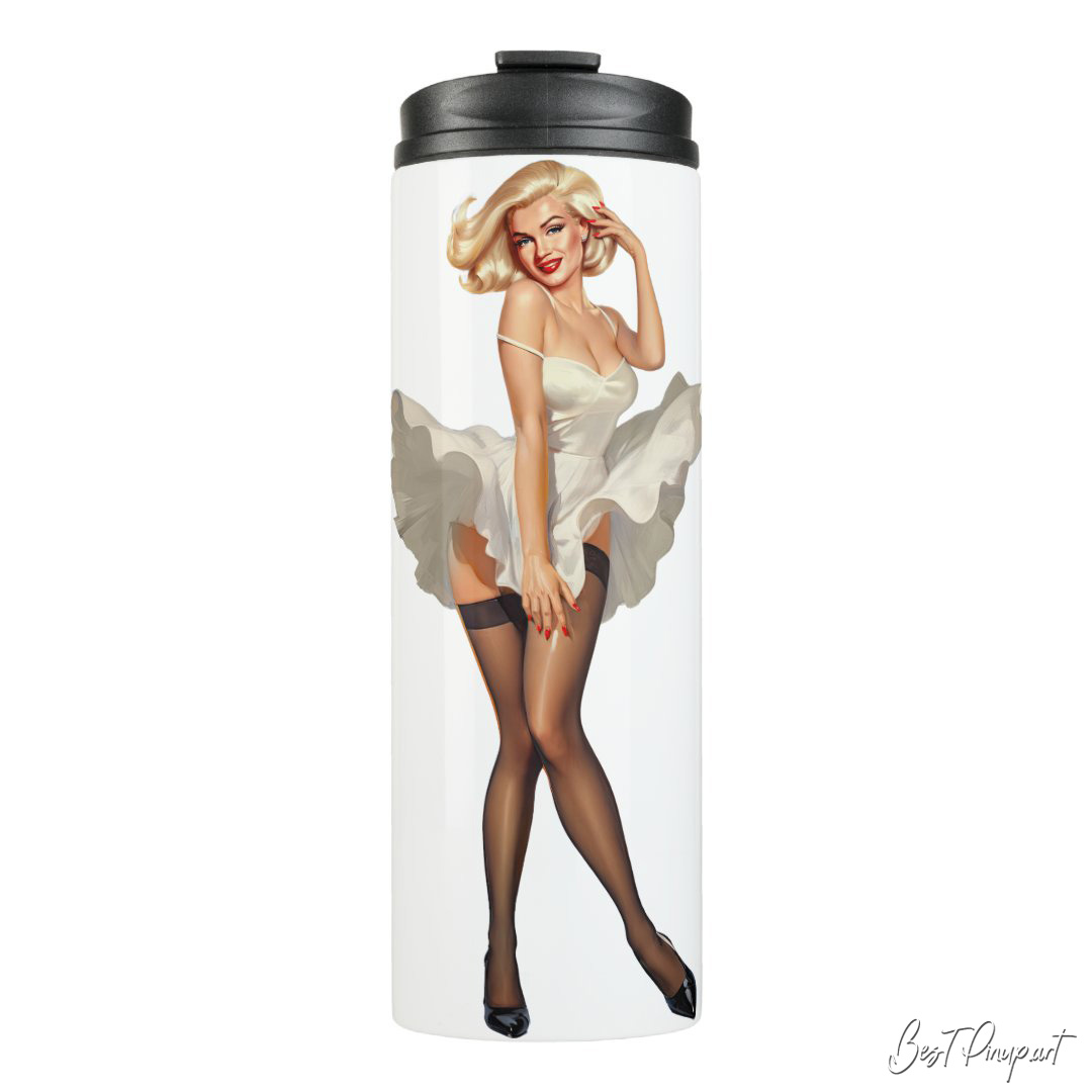 Order Your Custom Pin-up Portrait - Personalized Thermal Tumbler | Vintage-Style Art for Sale