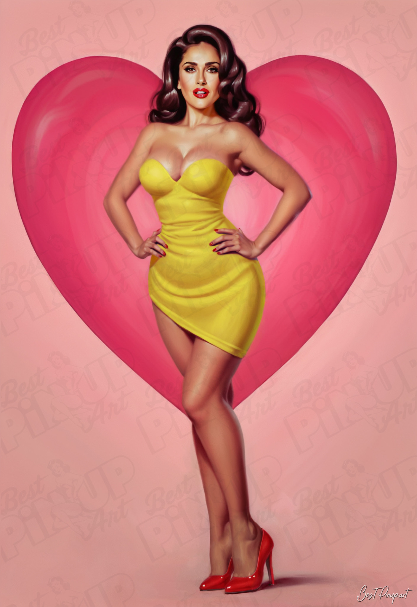 Order Your Custom Pin-up Portrait - Salma #2 – The Queen of Hearts | Vintage-Style Art for Sale