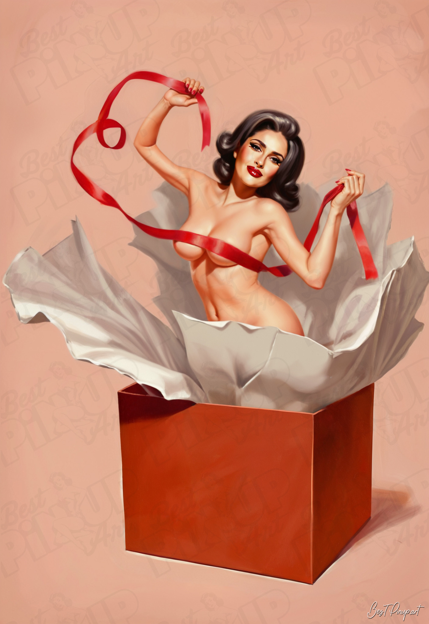 Order Your Custom Pin-up Portrait - Salma #1 – The Perfect Gift | Vintage-Style Art for Sale